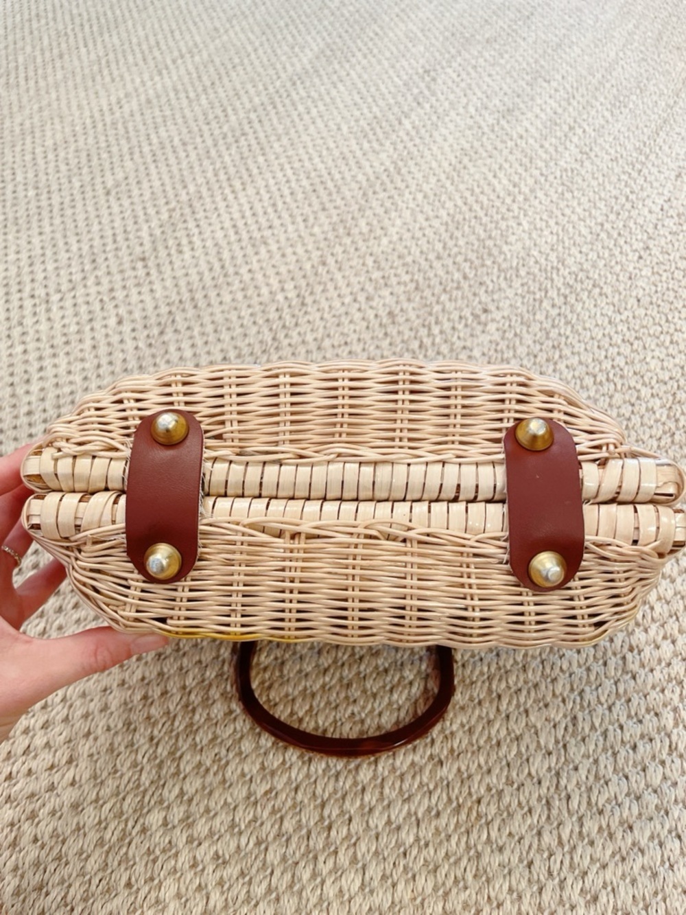 Vintage Lucite & Wicker Handbag Purse Clam Shell Open - quiet luxury - 1950s - Picture 8 of 13